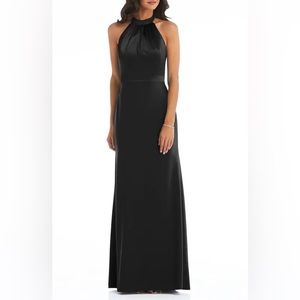 After Six - Halter Neck Black Crepe Gown - Size 2
